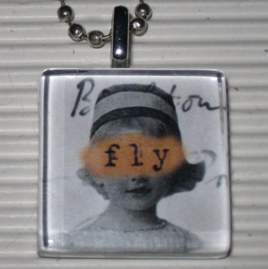 Altered Art to Wear Glass Pendant Necklace Fly Blind