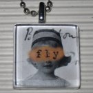 Altered Art to Wear Glass Pendant Necklace Fly Blind