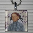 Altered Art to Wear Glass Necklace Plaid Letter Girl