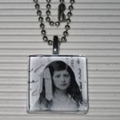 Altered Art Glass Tile Necklace Black & White Bow Girl
