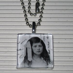 Altered Art Glass Tile Necklace Black & White Bow Girl