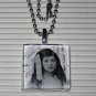Altered Art Glass Tile Necklace Black & White Bow Girl