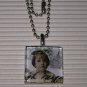 Altered Art Glass Tile Pendant Necklace Green Bow Girl