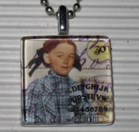 New Altered Art Glass Pendant Necklace Plaid Ouija Girl