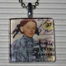 New Altered Art Glass Pendant Necklace Plaid Ouija Girl