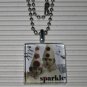 New Altered Art to Wear Glass Pendant Necklace Sparkle