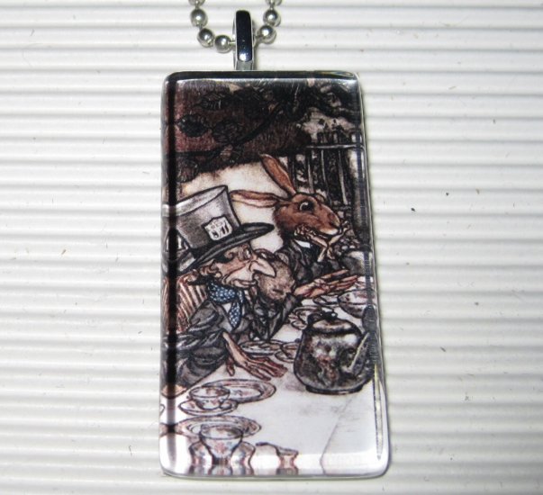 Alice in Wonderland Glass Tile Necklace Mad Hatter