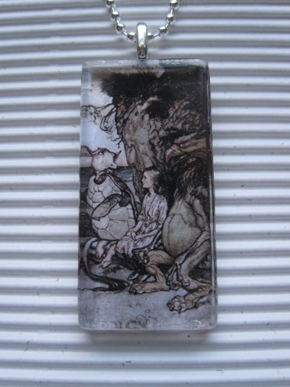 Alice in Wonderland Tile Necklace Mock Turtle & Gryphon