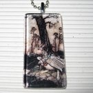 Alice in Wonderland Glass Pendant Necklace White Rabbit