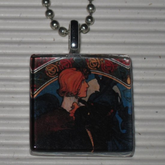 Altered Art Glass Tile Necklace Alphonse Mucha Hamlet
