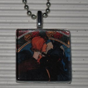 Altered Art Glass Tile Necklace Alphonse Mucha Hamlet
