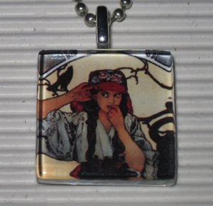 Alphonse Mucha Glass Tile Pendant Necklace Gypsy & Crow