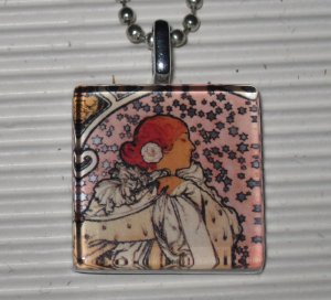 Art Glass Necklace Alphonse Mucha La Dame Aux Camelias