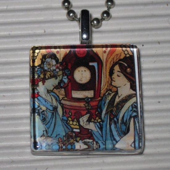 Altered Art Glass Necklace Alphonse Mucha Benedictine