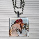 Altered Art Glass Tile Necklace Alphonse Mucha Summer