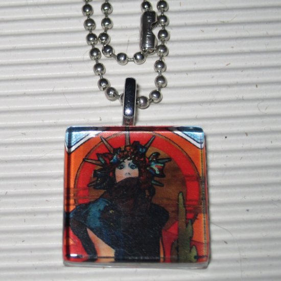 Art Glass Necklace Alphonse Mucha Medee Sarah Bernhardt