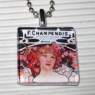 Glass Pendant Necklace Alphonse Mucha Champenois Paris