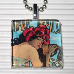 Altered Art Nouveau Necklace Alphonse Mucha Summer Ad