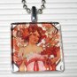 Art Glass Necklace Alphonse Mucha Champagne White Star