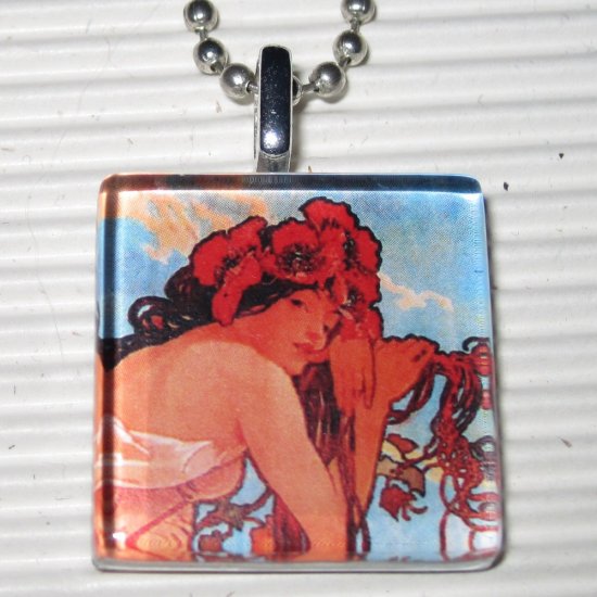 Art Nouveau Glass Pendant Necklace Mucha Bold Summer