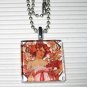 Art Glass Necklace Alphonse Mucha Champagne White Star