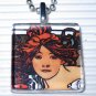 Art Nouveau Glass Tile Necklace Mucha Cycles Perfecta