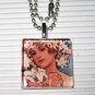 Altered Art Glass Tile Necklace Alphonse Mucha Goddess Flowers