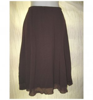 New J. Jill Fluttery Brown Ruffled Trim Knit Knee Skirt XSP