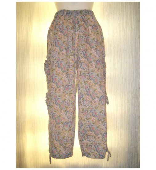 FLAX Cropped Floral Linen Cargo Floods Pants Jeanne Engelhart Medium M