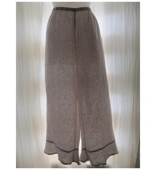 Jeanne Engelhart FLAX Blue Striped Linen Bedskirt Bloomers Flood Pants Large L