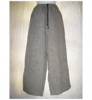 FLAX Blue Gray Striped Linen Floods Pants Jeanne Engelhart Small S