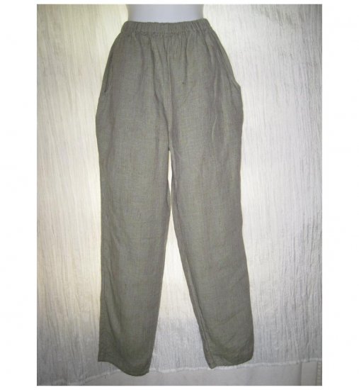 Jeanne Engelhart FLAX Long Green Cross Weave Linen Pants Small S