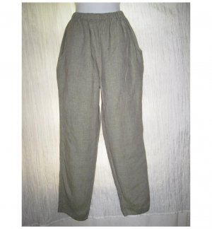Jeanne Engelhart FLAX Long Green Cross Weave Linen Pants Small S