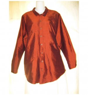 FLAX Red Silk Button Shirt Tunic Top Jeanne Engelhart Small S