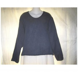 FLAX Jeanne Engelhart Cropped Blue Linen Lagenlook Shirt Tunic Top Large L