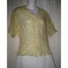FLAX by Jeanne Engelhart Shapely Yellow Floral Rayon Button Top Shirt Medium M