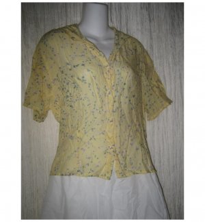 FLAX by Jeanne Engelhart Shapely Yellow Floral Rayon Button Top Shirt Medium M