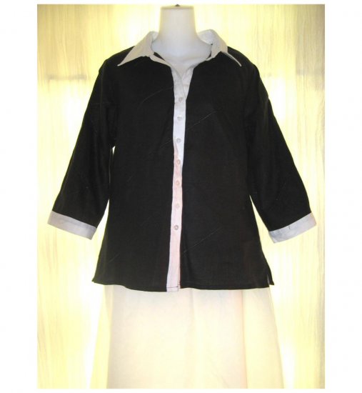 Soft Surroundings Black Linen Button Shirt Tunic Top Medium M