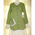 NWT Solitaire FLAX Green Linen Button Shirt Tunic Top Large L