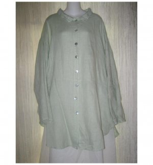 Jeanne Engelhart FLAX Green Linen Skirted Button Tunic Top Shirt Generous