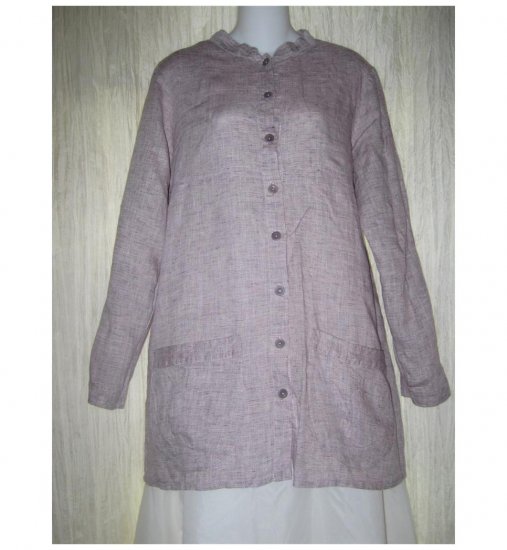 FLAX Purple Linen Skirted Button Tunic Top Shirt Jeanne Engelhart Small S