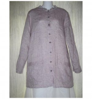 FLAX Purple Linen Skirted Button Tunic Top Shirt Jeanne Engelhart Small S