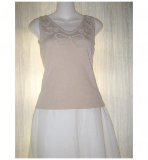 NWT Cache Soft Beige Knit Rosette Sweater Tank Top Small S