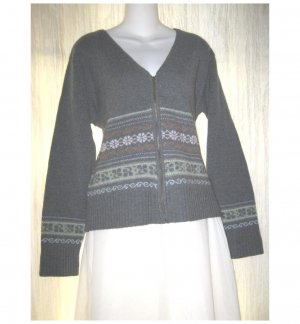 Laura Ashley Blue Gray Lambswool Zip Cardigan Sweater Large L