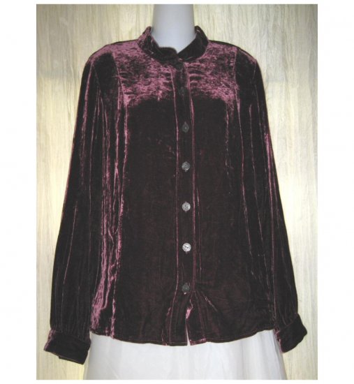 J. Jill Soft Shapely Burgundy Silk Velvet Button Shirt Tunic Top X-Small XS