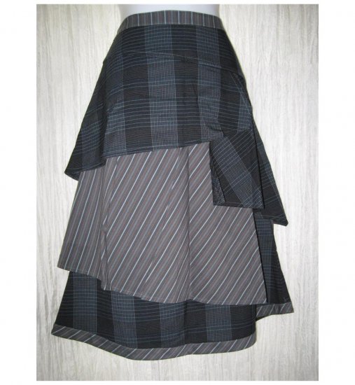 New Neesh by D.A.R. Long Shapely Plaid Stripe ZigZag Ruffle Skirt Medium M