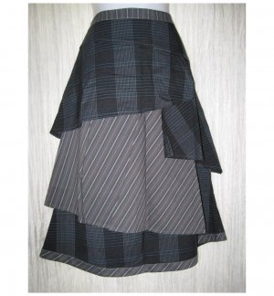 New Neesh by D.A.R. Long Shapely Plaid Stripe ZigZag Ruffle Skirt Medium M