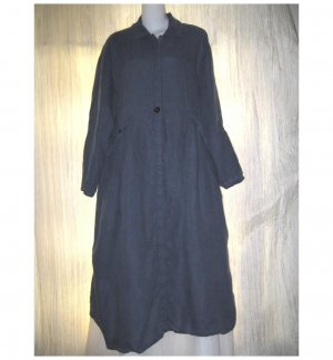 FLAX by Jeanne Engelhart Long Blue Linen Snappy Belted Duster Dress Jacket Medium M