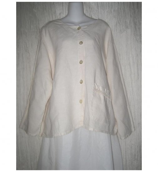 Jackie Loves John Cream Linen Boxy Button Jacket Top Large L