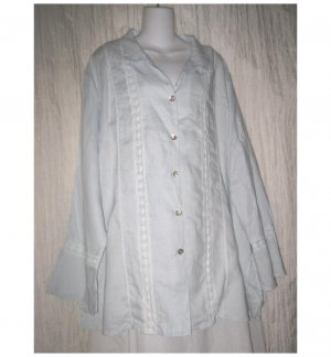 Soft Surroundings Blue Lace Trim Linen Tunic Top Button Shirt 2X
